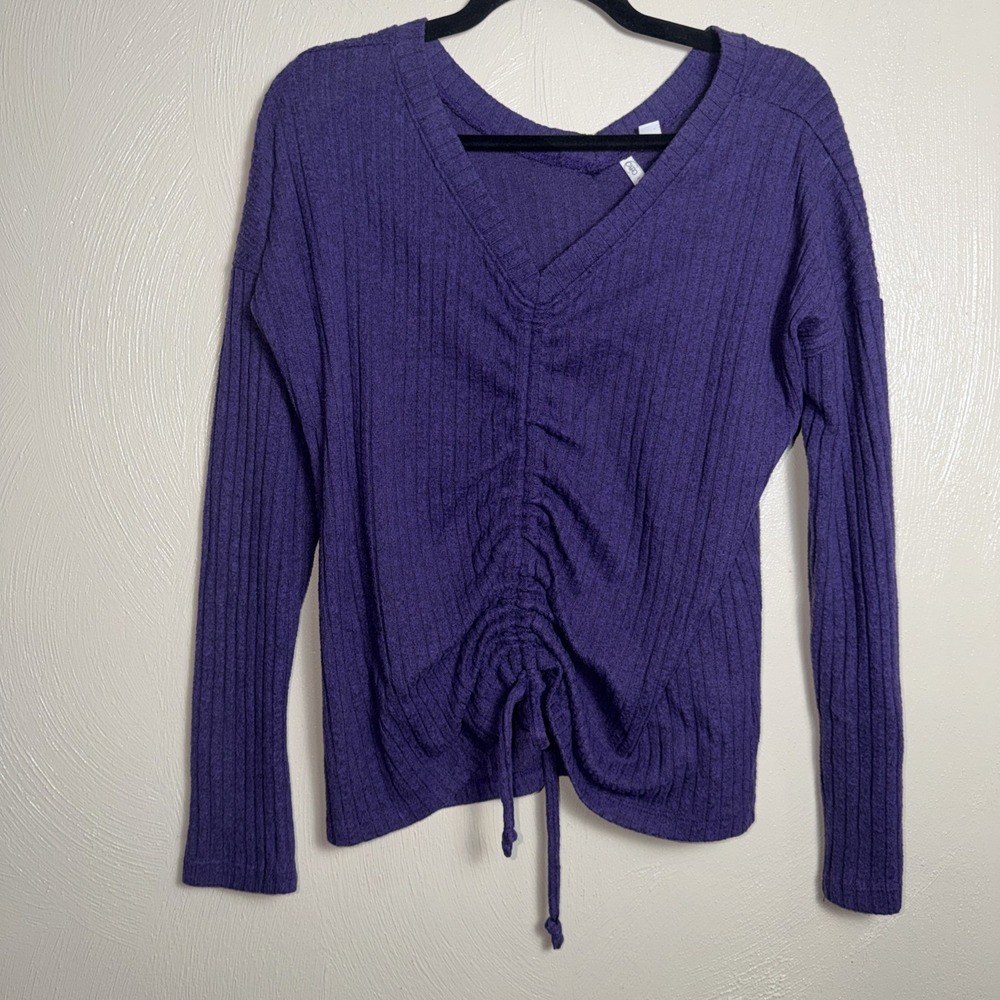 Cato Fashions Women's L Purple Ribbed Knit V-Neck Long Sleeve Sweater